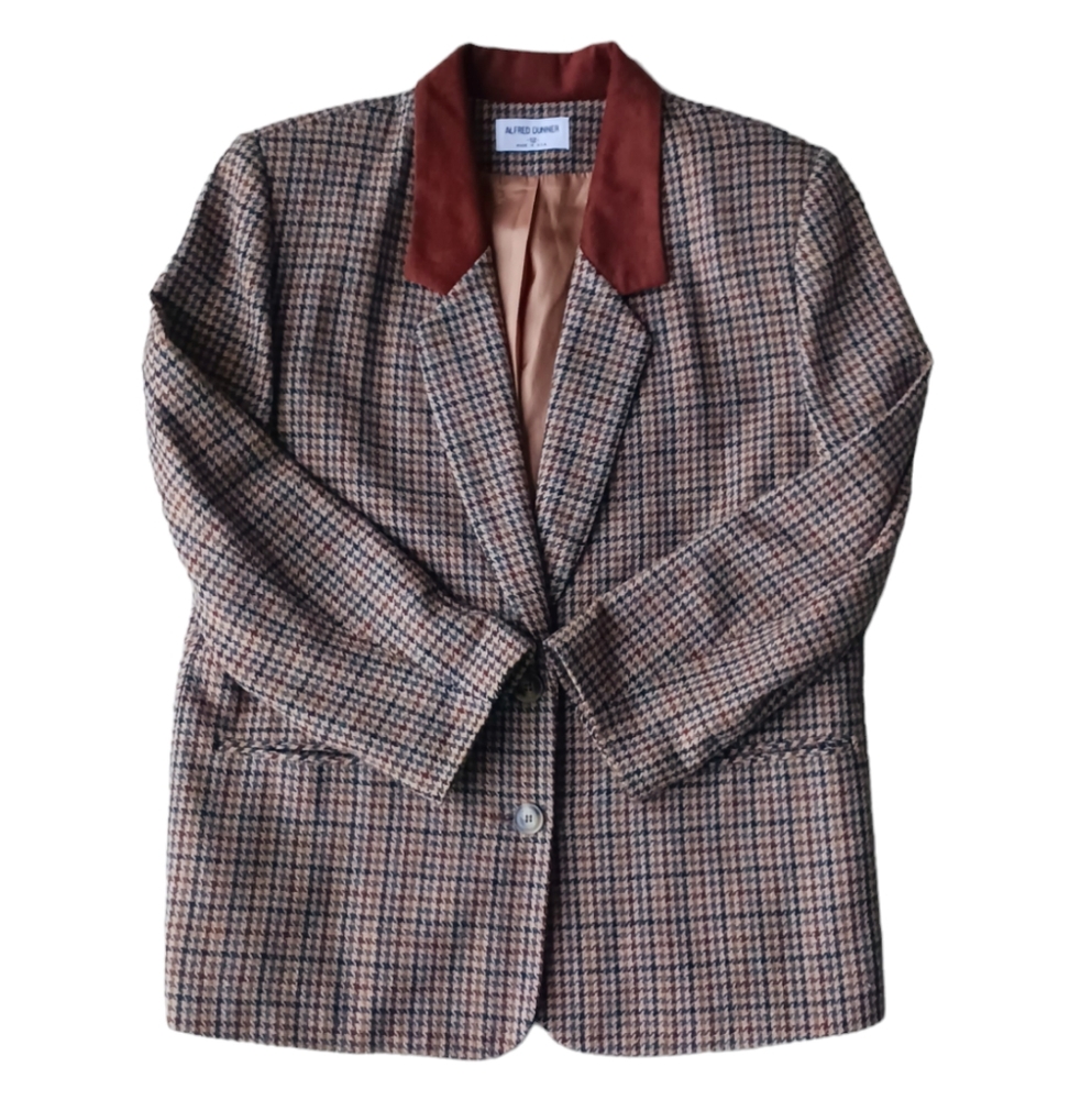 Vintage Alfred Dunner Brown Plaid Blazer with Rust Collar